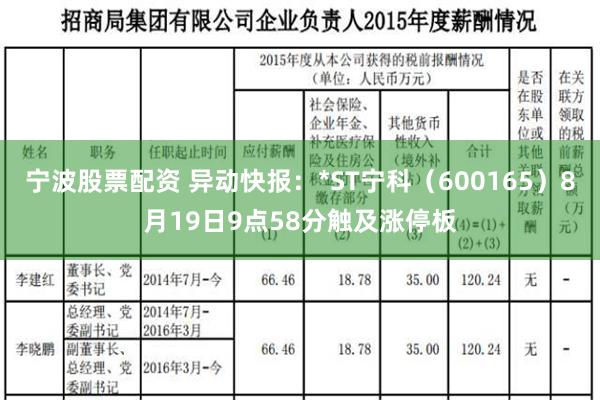 宁波股票配资 异动快报：*ST宁科（600165）8月19日9点58分触及涨停板